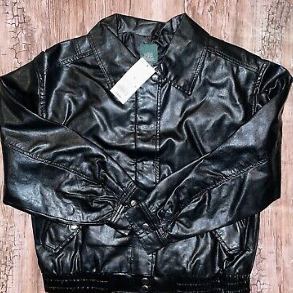 NWT Small Women's Faux Black Leather Bomber Jacket